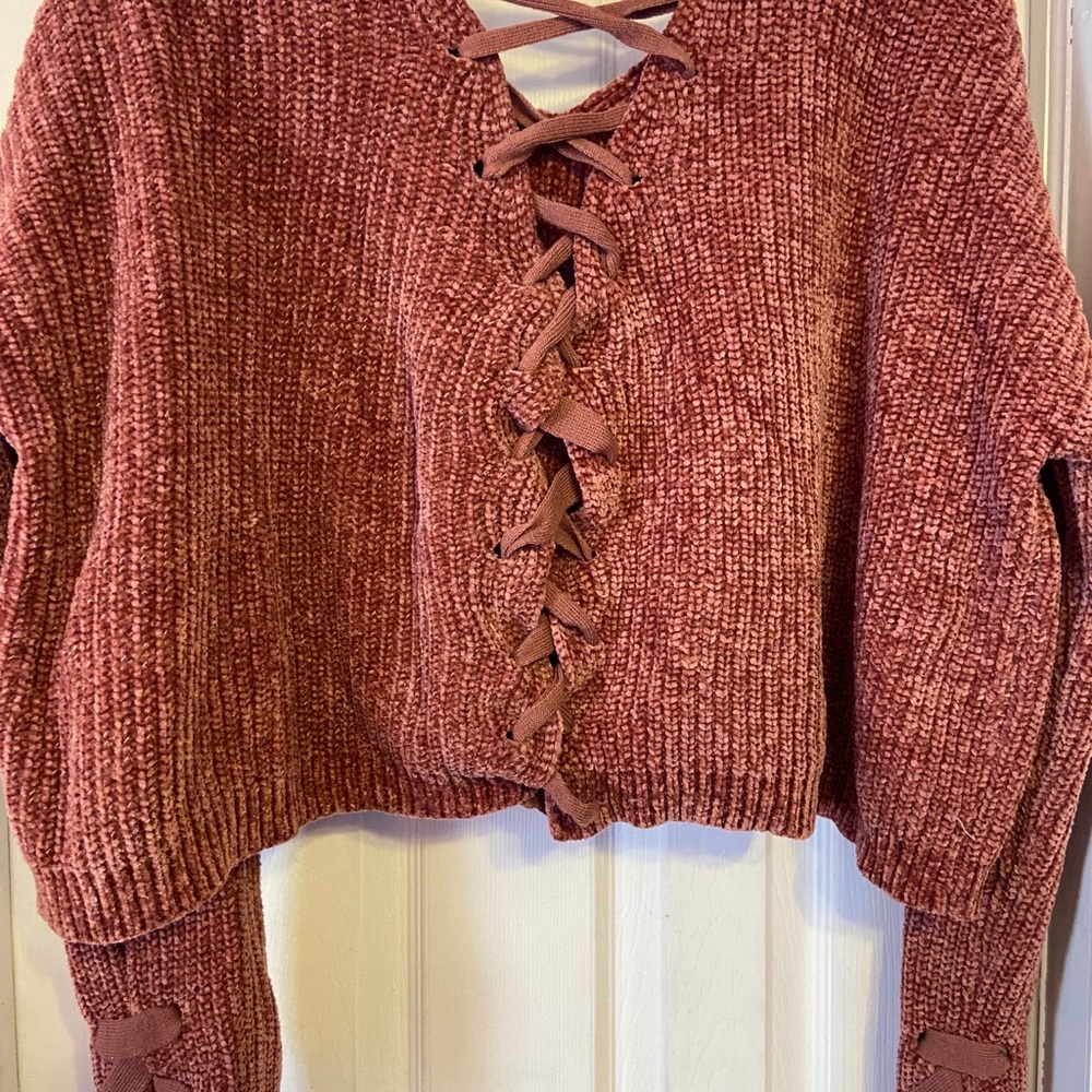 Wide crop rose gold colored sweater
